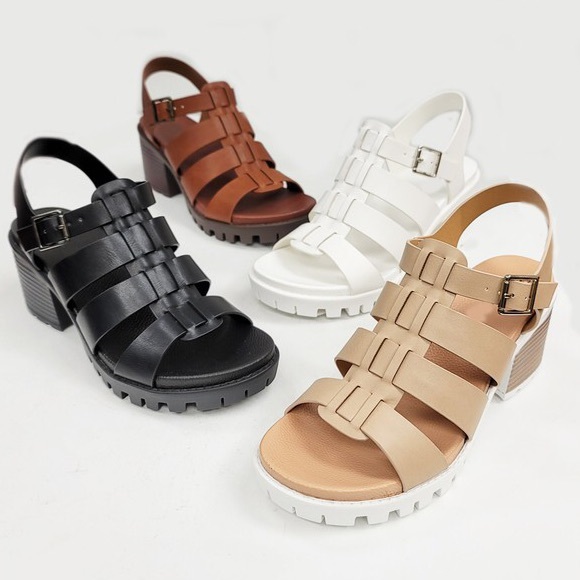 Soda Shoes Emi Taupe Lug Sole Platform Sandal - Picture 5 of 7